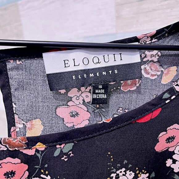 ELOQUII Elements Ruffle Detailed Blouse Black Floral Long Sleeve Woven Womens 16 - Picture 5 of 7